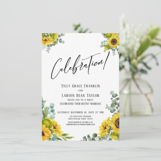 Feest! Eucalyptus Zonnebloem Feestelijke Ontvangst Kaart (Staand voorkant)
