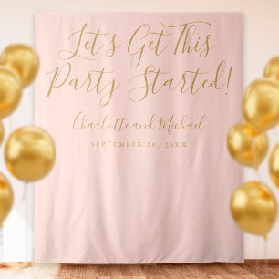 Feest Gestart Script Blush Roze Gouden Foto Prop Wandkleed