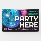 Feest hier. . Disco Ball aankondiging Spandoek (Horizontaal)