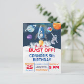 Feest in de ruimte Astronaut Verjaardags uitnodigi Briefkaart (Staand voorkant)