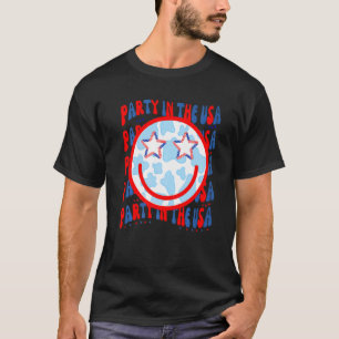 Feest In De VS Gelukkig Gezicht Koe Patroon 4 Juli T-shirt