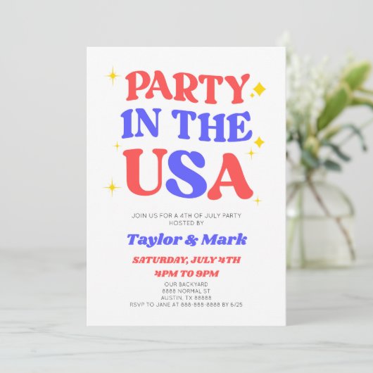 Feest In De VS Retro 4 juli Feest Kaart (Staand voorkant)