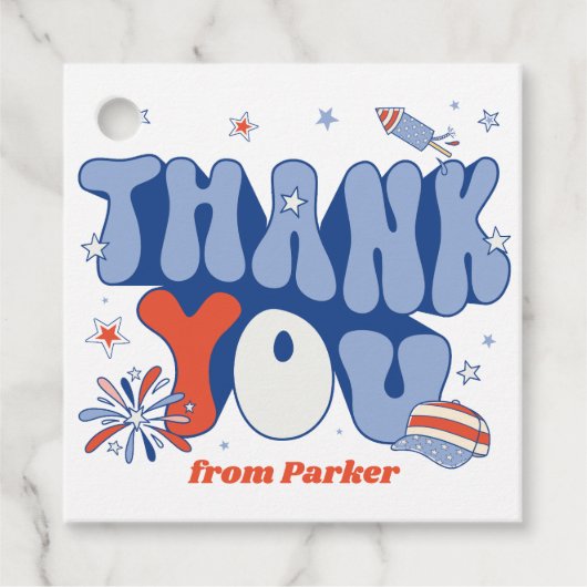 Feest in de VS Rood Wit Blauw Dank je Verjaardag Bedankjes Labels (Voorkant)