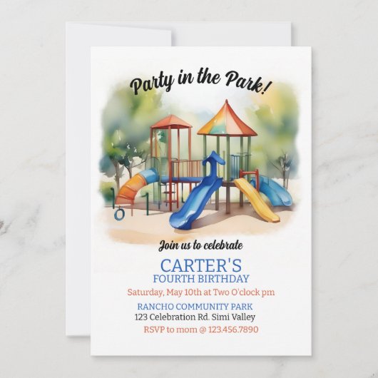 Feest in het park, Speeltuin Verjaardag, Outdoor Kaart (Voorkant)