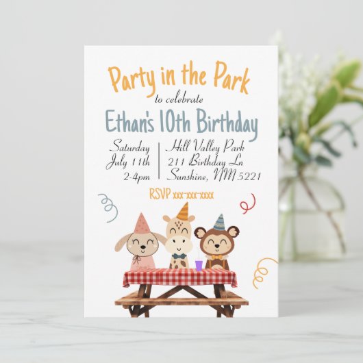 Feest in het Park Verjaardag Uitnodiging (Staand voorkant)