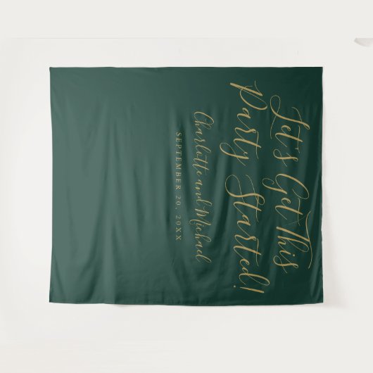 Feest is begonnen Smaragdgroene gouden fotobackdro Wandkleed (Voorkant (horizontaal))