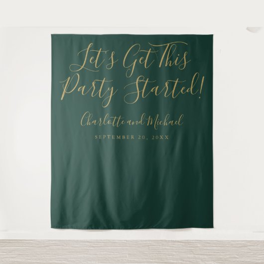 Feest is begonnen Smaragdgroene gouden fotobackdro Wandkleed (Voorkant)