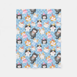 Feest Katten op Blauwe Polka Dots Fleece Deken