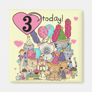 Feest Kittens 3e Verjaardag Tshirts en geschenken Magneet
