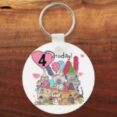 Feest Kittens 4e Verjaardag T-shirts en geschenken Sleutelhanger (Voorkant)