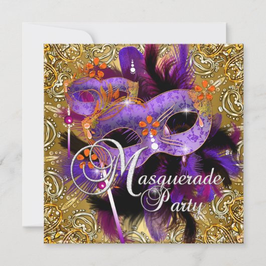 Feest Maskerade Paars Oranje Goud Zilver Kaart (Voorkant)