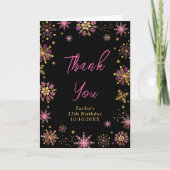 Feest met Gouden en Roze Sneeuwvlokken Bedankkaart (Voorkant)