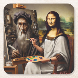 Feest Onderzetter: Mona Does da Vinci Vierkante Kartonnen Onderzetter
