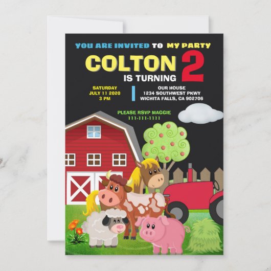 FEEST OP DE BOERDERIJ VERJAARDAG UITNODIGING (Voorkant)