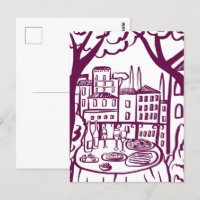 Feest op het terras Whimsical stad Handgetekend