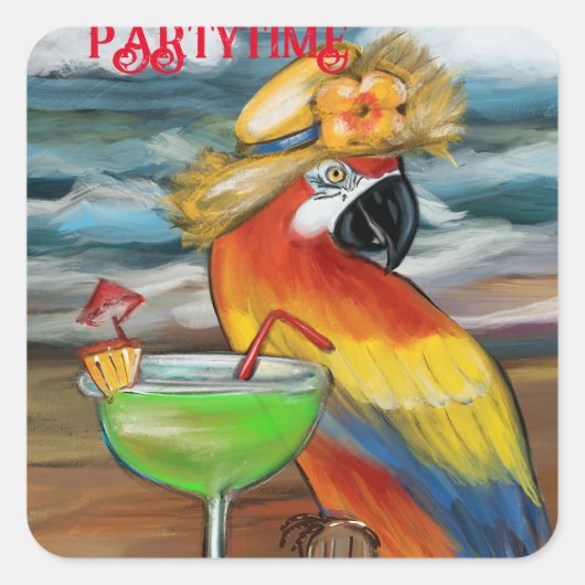 Feest Papegaaien Vierkante Sticker (Voorkant)