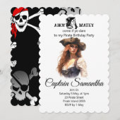 Feest Piraten Meisje thema Uitnodiging (Voorkant / Achterkant)