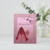 Feest Red Stiletto en Pink Hearts Aankondigingskaart (Staand voorkant)