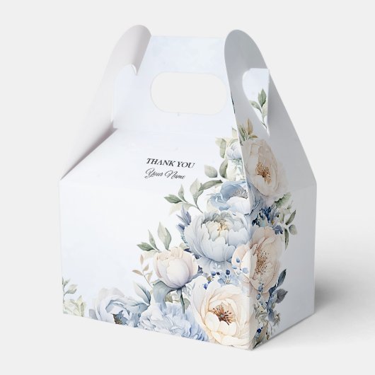 Feest Stof Blauw Aquarel Ivoor Bloemen Bladeren Bedankdoosjes (Voorkant Zijde)