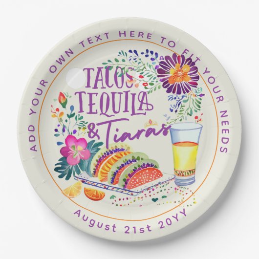 FEEST Tacos Tequila en Tiara's Papieren Bordje (Voorkant)