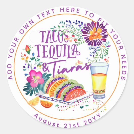 FEEST Tacos Tequila en Tiara's Ronde Sticker (Voorkant)