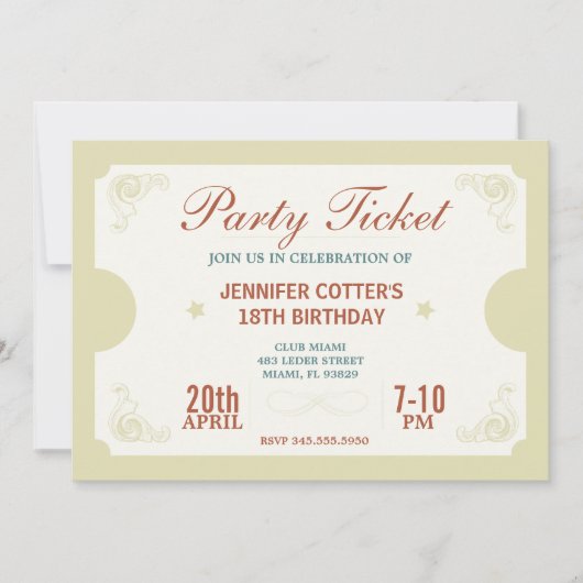 Feest Ticket Kaart (Voorkant)