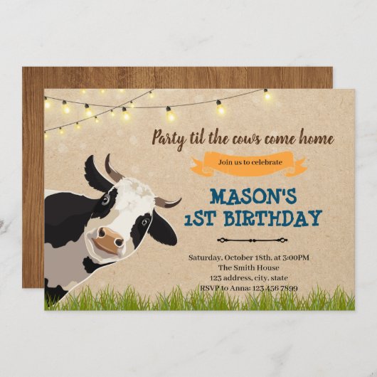 Feest tot de koeien thuis komen boerderij uitnodig kaart (Voorkant / Achterkant)