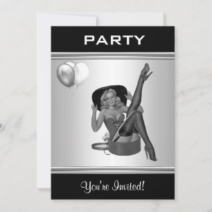 Feest uitnodiging zwart-wit pin-up meisje 26