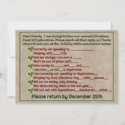 Feest van disfunctie kaart (Voorkant)