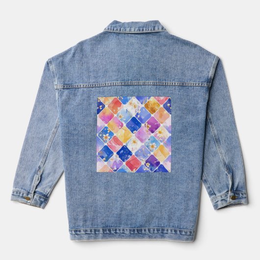 Feest van kleuren in een bloementuin denim jacket (Achterkant)