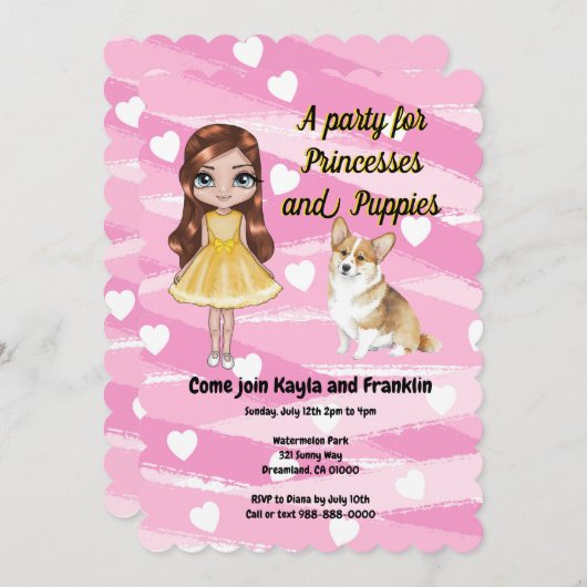 Feest voor prinsessen en puppy's kaart (Voorkant / Achterkant)
