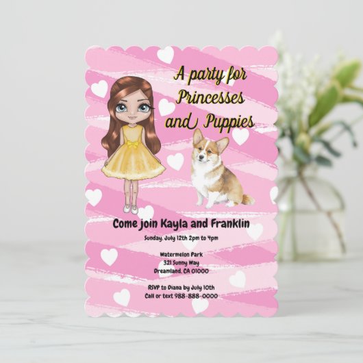 Feest voor prinsessen en puppy's kaart (Staand voorkant)