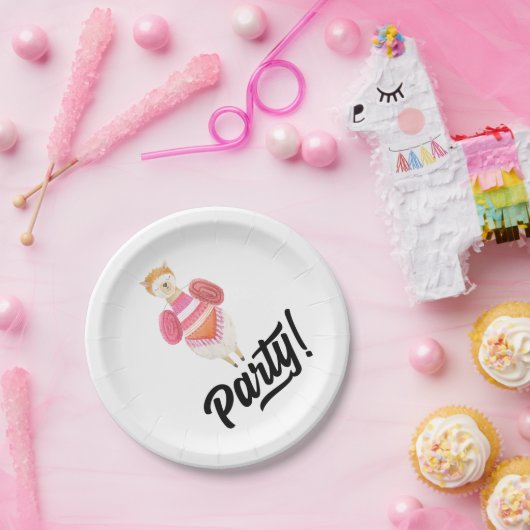 Feest! Waterverf Llama Papieren Bordje (Feest)