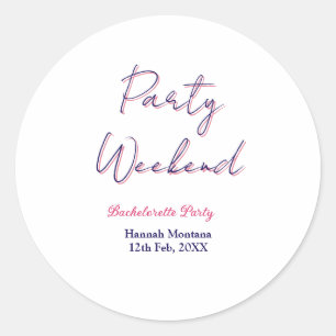 feest weekend vrijgezellen naam roze blauw trendy ronde sticker