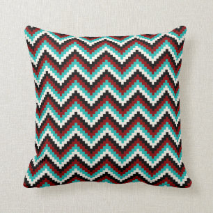 Feest Zigzag Chevron Patroon Zwart Rood Turkoois Kussen