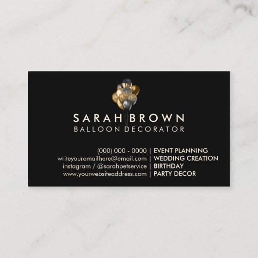 Feestballon Decor Boho rustiek Zwart Visitekaartje (Achterkant)
