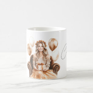 Feestballonnen Blonde Vrouw Geschenk Stoel Koffiemok