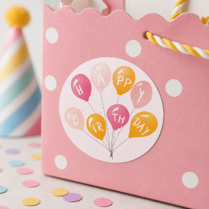 Feestballonnen Roze Geel Kind Gelukkige Verjaardag Ronde Sticker