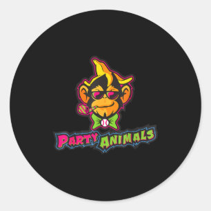 Feestbeesten honkbal aap ronde sticker