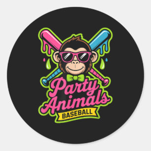 Feestbeesten honkbal grappige aap levendige slijm ronde sticker