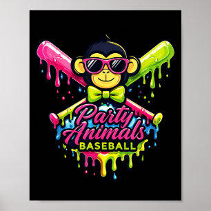 Feestbeesten honkbal grappige aap poster
