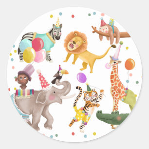 Feestbeesten Safari Bedankt Verjaardag Ronde Sticker