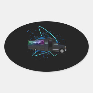 Feestbus Tijd Neon Nachtleven Pret Viering Ovale Sticker