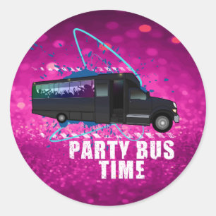 Feestbus Tijd Neon Nachtleven Roze Glitters Ronde Sticker