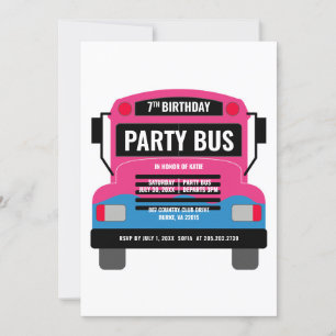 Feestbus verjaardagsuitnodiging kaart