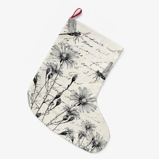 feestdag in het Franse script Wildflower Dragonfl Grote Kerstsok (Voorkant (Hangend))