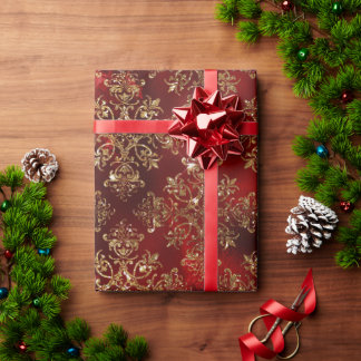 feestdag kerstmis Gold Metallic Damask Elegant Cadeaupapier