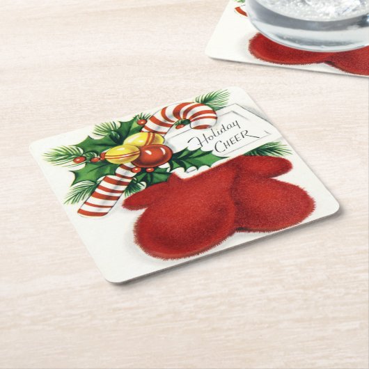 feestdag kerstmis Mittens Vierkante Kartonnen Onderzetter (Schuin)
