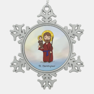 Feestdag Sint-Christoffel Heilige Tin Sneeuwvlok Ornament