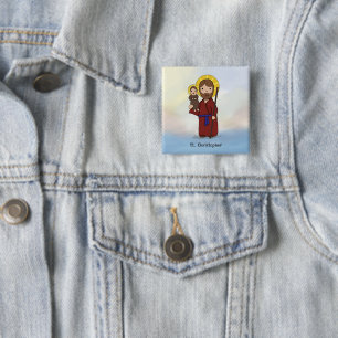 Feestdag Sint-Christoffel Heilige Vierkante Button 5,1 Cm